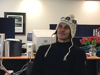 Photograph of Nigel wearing the hat